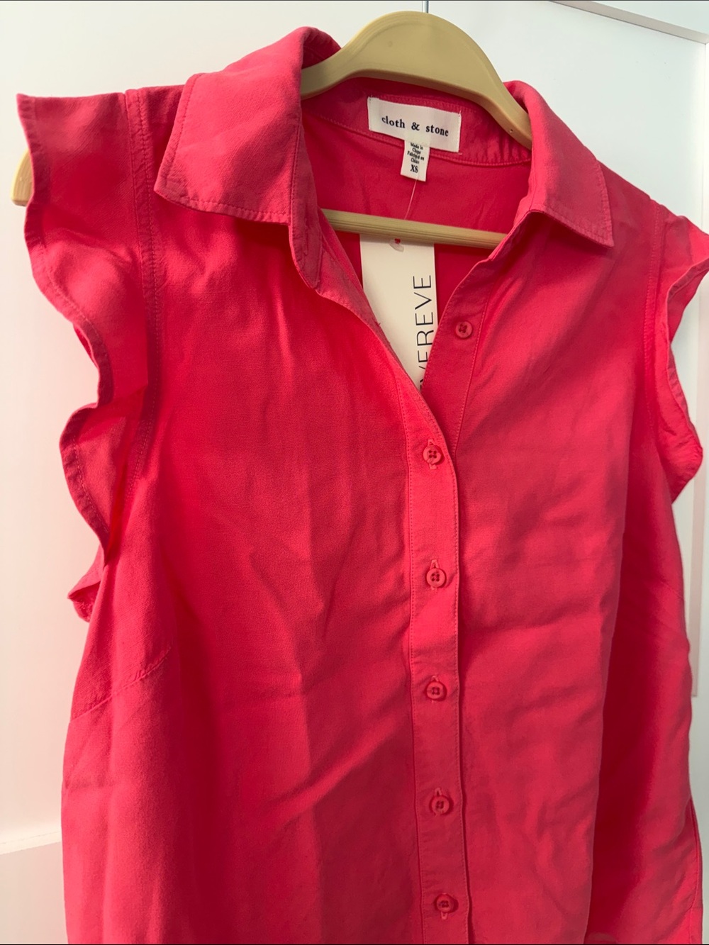 cloth & stone Pink Ruffle Cap-Sleeve Button Front Blouse - Picture 7 of 11